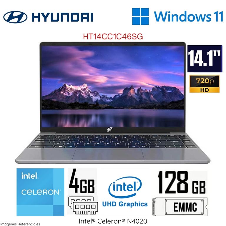 Laptop Hybook Plus HT14CC1C46SG Intel Celeron N4020 4GB RAM 125GB SSD 14" HD WIN 11 - Gris