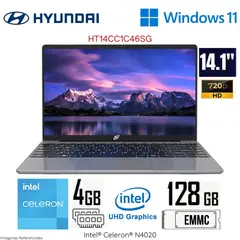 HYUNDAI - Laptop Hybook Plus HT14CC1C46SG Intel Celeron N4020 4GB RAM 125GB SSD 14" HD WIN 11 - Gris