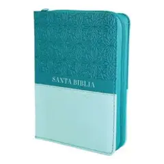GENERICO - Biblia con Cierre RV1960 Imitación Piel Bifloral Turquesa con Índice Letra 8 puntos