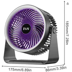 GENERICO - VENTILADOR PORTATIL 15CM DIAMETRO CON LUZ LED PARA ESCRITORIO, CARGADOR USB