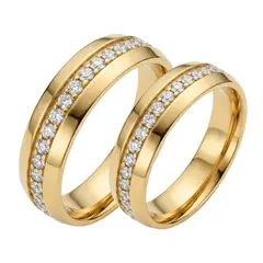 GENERICO - Anillo Sortija Unisex Cristales Blancos Joya Acero Dorado