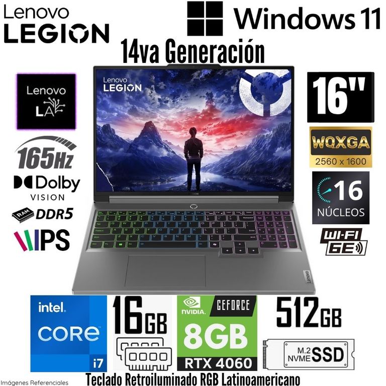 Laptop Legion 5 16IRX9 Intel Core i7-14650HX 16GB RAM 512GB SSD RTX 4060-8GB 16" WQXGA 165 Hz