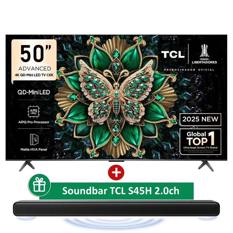 Televisor 50 Qd Miniled 4k 50C6KS Google Tv + Soundbar 100W