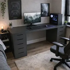 PELIKANO - Escritorio de Melamina Negro 180 cm con Tablero 36 mm para Oficina y Gaming - Innovaciones Lumik