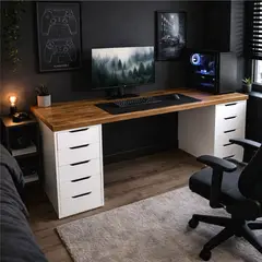 PELIKANO - Escritorio de Melamina 180 cm con Cajones y Tablero 36 mm Color Madera y Blanco - Innovaciones Lumik