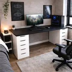 PELIKANO - Escritorio de Melamina 180 cm con Cajones y Tablero 36 mm Negro y Blanco Gaming - Innovaciones Lumik