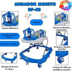 HI BABY - ANDADOR MUSICAL DIDACTICO CON ESTRUCTURA REFORZADA - AZUL CON GRIS