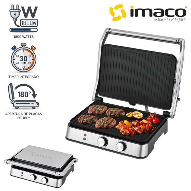 Grill Panini IG 3423 Tamaño XL con perilla para Temperatura y Timer