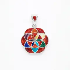 GENERICO - Dije de Plata 950 Flor de la Vida y Mosaico de Piedras Naturales