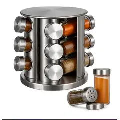 GENERICO - Condimentero Giratorio 360° 12 Piezas En Acero Y Vidrio