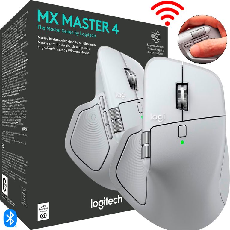 Mouse MX Master 4 Inalámbrico USB-C Bolt y Bluetooth White