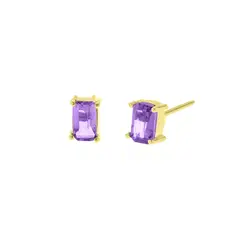 BALIQ - Aretes Amatista Rectangular Oro 18K