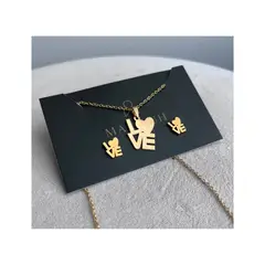 GENERICO - Pack Acero Collar con dije y Aretes - BSC Love Dorado