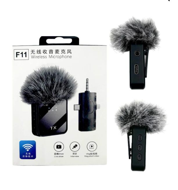 Micrófono Solapero Profesional Dual 3 en 1 F11-2 Para Streaming