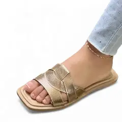 GENERICO - Sandalia Mujer 1299P-35 Planta De Goma Biocuero Labrado Color Dorado