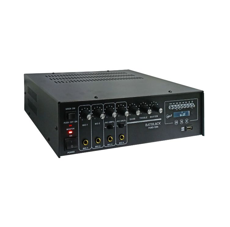 Amplificador de Audio 120W 4 Entradas para Micrófono USB/FM/Bluetooth PAM3-1204