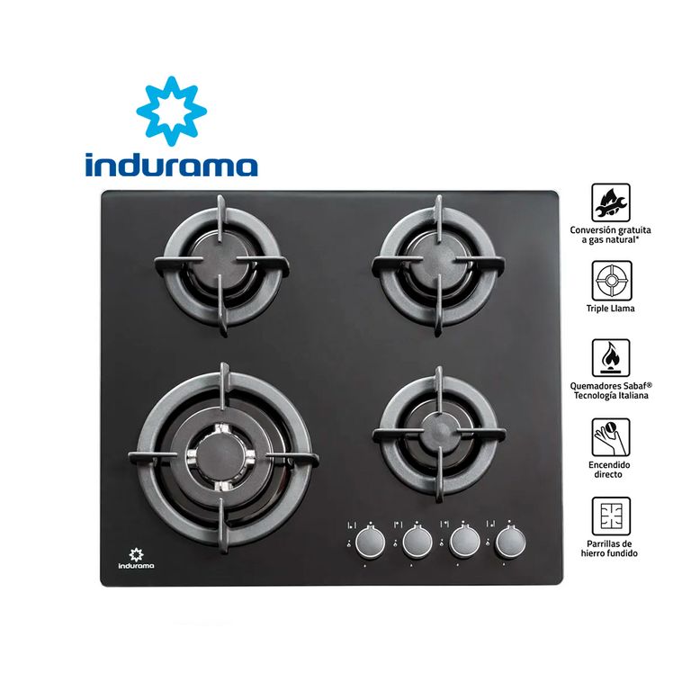 Encimera Multigas EGI-604VDNEG 4 Quemadores - Negro