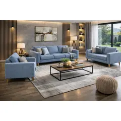 ARTSOFA - Juego de Sala 3 2 1 Bellagio Collection Azul Denim Antifluido + Obsequio