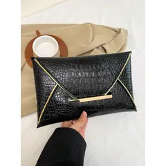KAST PE - Sobre Clutch Mujer Vanite Cuerina Estampado Geométrico - Negro