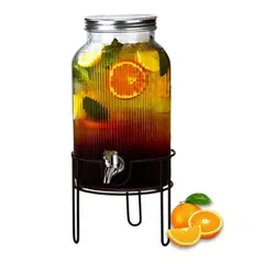 ICHIMATSU - Dispensador de Vidrio 6Lt Acanalado Redondo Con Rack