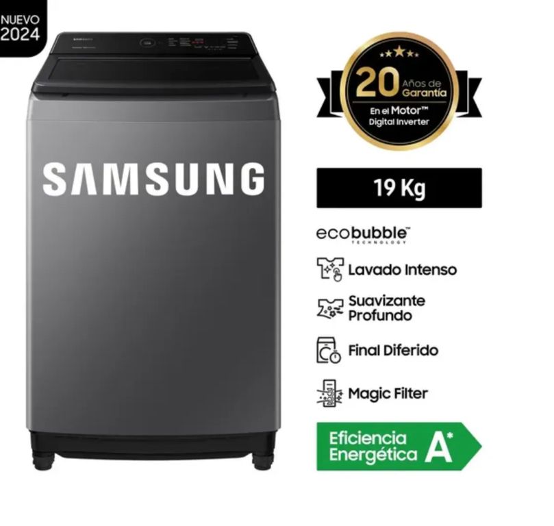 LAVADORA WA19CG6441BDPE ECOBUBBLE 19KG GRIS OSCURO