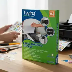 TWINS - Papel Autoadhesivo Sticker A4 Brilante 100 Hojas Blanca