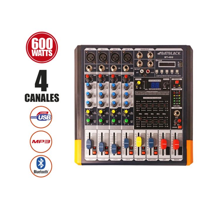 Consola Amplificada 600W 4 canales USB/MP3/Bluetooth BT-4D2