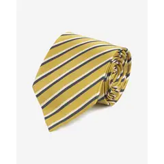 ANDREW'S TIES - Corbata Dorada con Rayas Grises y Blancas
