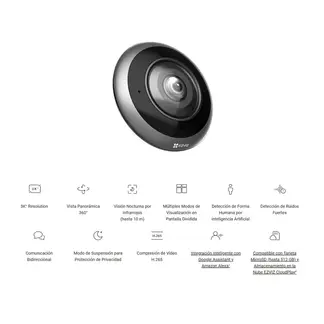 EZVIZ - Cámara Seguridad Inteligente Wi-Fi EP4 Lente Ojo de Pez Panorámica