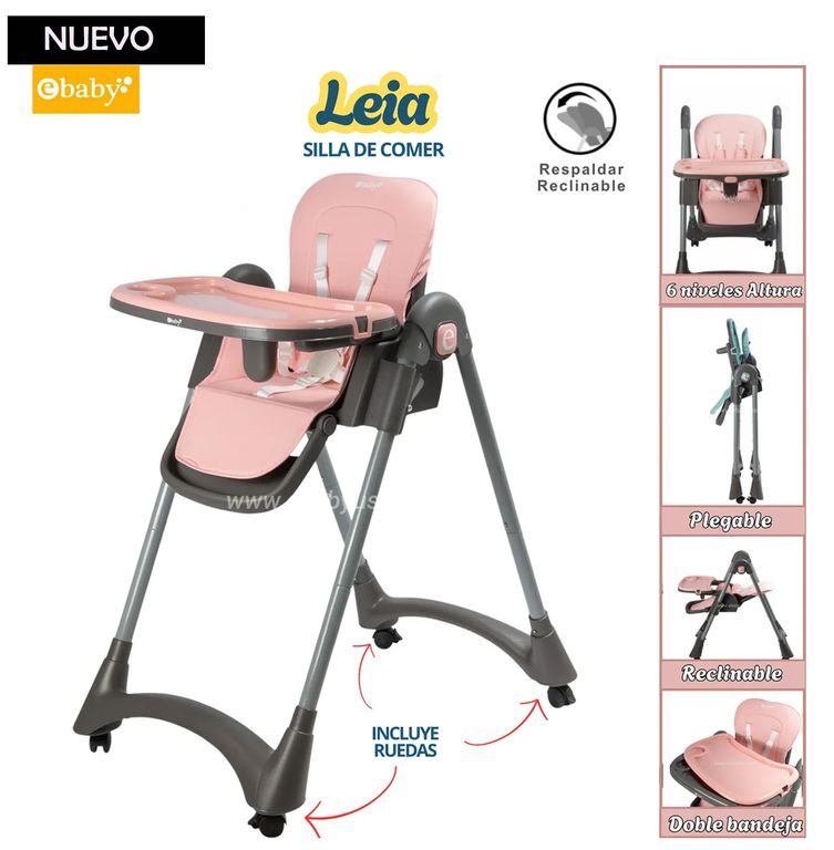 Silla de comer Plegable Reclinable Leia Rosado