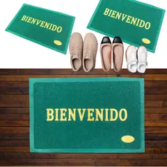 SM - ALFOMBRA BIENVENIDO ANTIDESLIZANTE CON BORDES 38X58 CM VERDE OSCURO