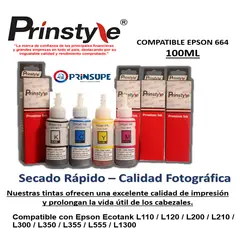 PRINSTYLE - PACK DE TINTAS COMPATIBLE EPSON 664 100ML (4 COLORES)