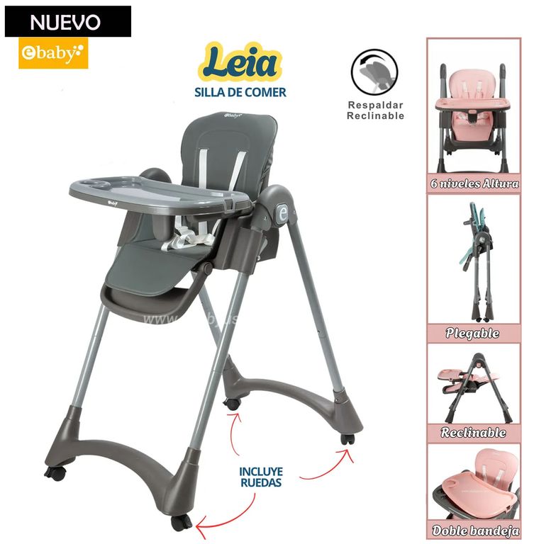 Silla de comer Plegable Reclinable Leia Gris