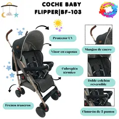 HI BABY - COCHE BASTON BABY FLIPPER CON DOBLE COLCHON REVERSIBLE BF - 103 - NEGRO