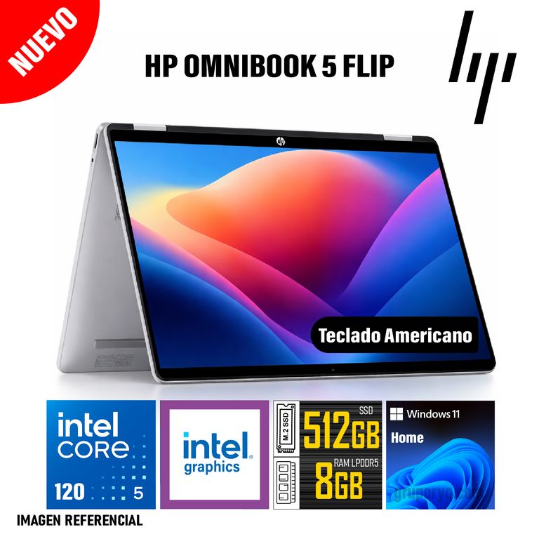 Laptop OmniBook 5, Pantalla 14 1920 x 1200- TACTIL, RAM 8GB LPDDR5 Y SSD 512GB -14-FP0013DX