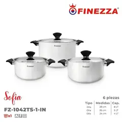 FINEZZA - Set de ollas Sofia de acero inoxidable FZ-1042TS 6 PZAS