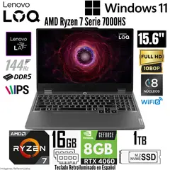 LENOVO - Laptop LOQ 15ARP9 AMD Ryzen 7 7435HS 16GB RAM 1TB SSD RTX 4060-8GB 15.6" FHD - 144 Hz