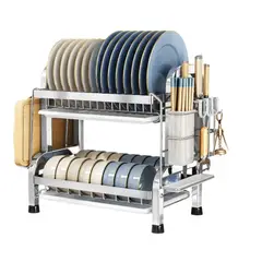 GENERICO - Escurridor de Platos de 2 Niveles Acero Inoxidable