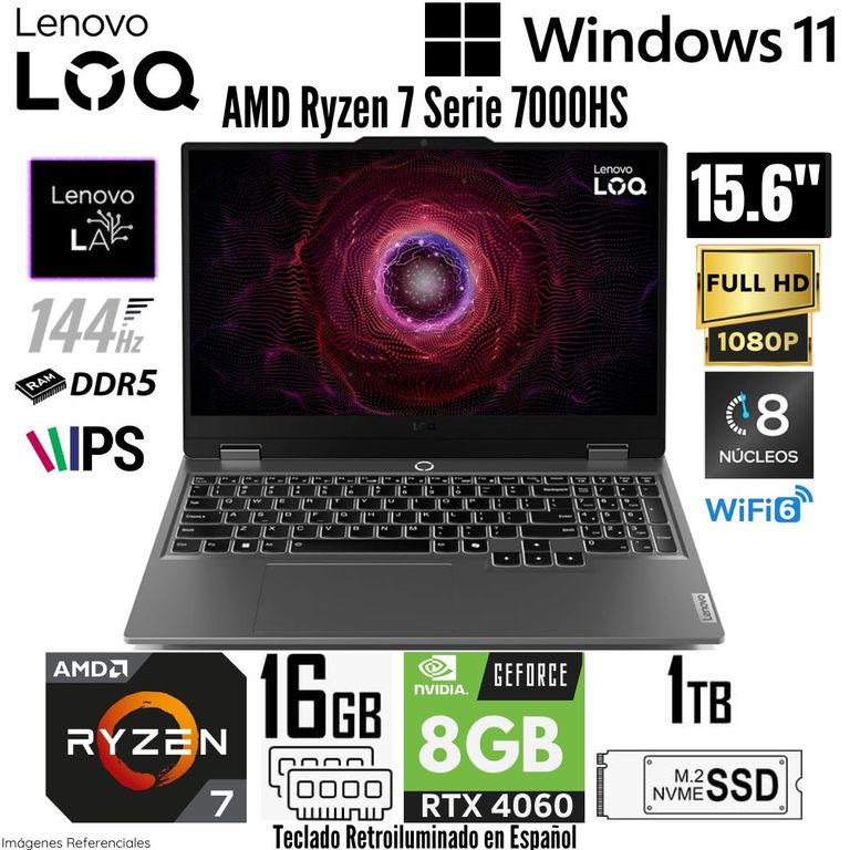 Laptop LOQ 15ARP9 AMD Ryzen 7 7435HS 16GB RAM 1TB SSD RTX 4060-8GB 15.6" FHD - 144 Hz