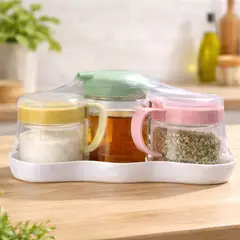 GENERICO - Set de Frascos Condimenteros con Base y Dispensador Antigoteo 3 Piezas Cocina Moderna