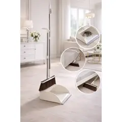 GENERICO - Escoba con Recogedor Plegable de Pie con Mango Largo de Acero Inoxidable Color Blanco