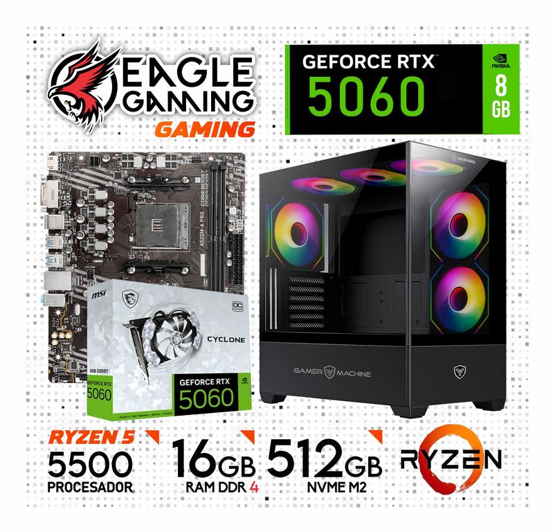 Computadora PC Gamer RYZEN 5 5500 RAM 16GB SSD 512GB RTX 5060 8GB