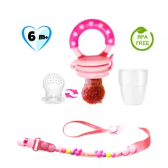 MIMOS - Pack Chupón Alimentador Bebé + Cadena Sujetadora ROSADO