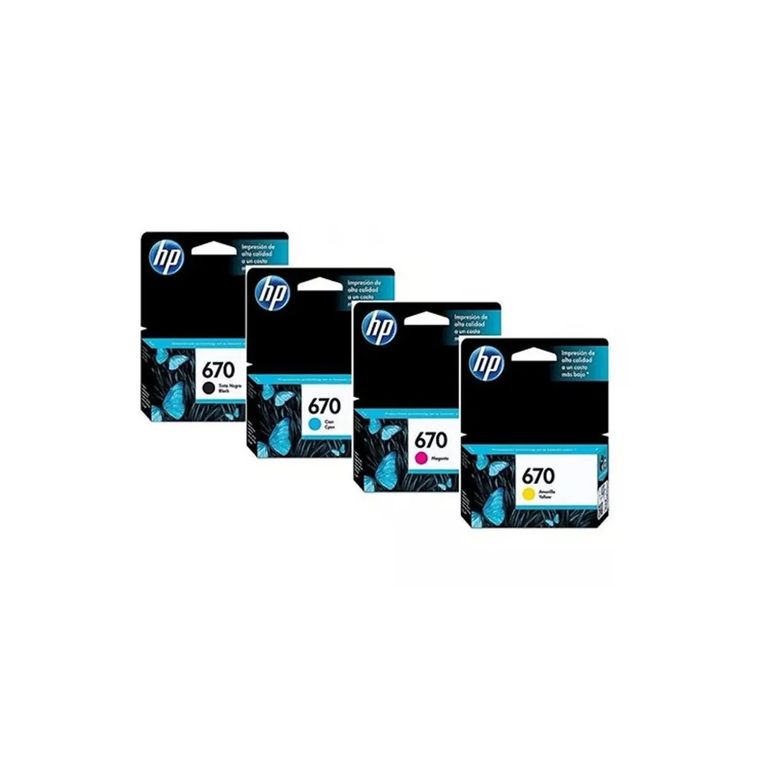 Pack Tinta 670 Cyan, Magenta, Amarillo, Negro