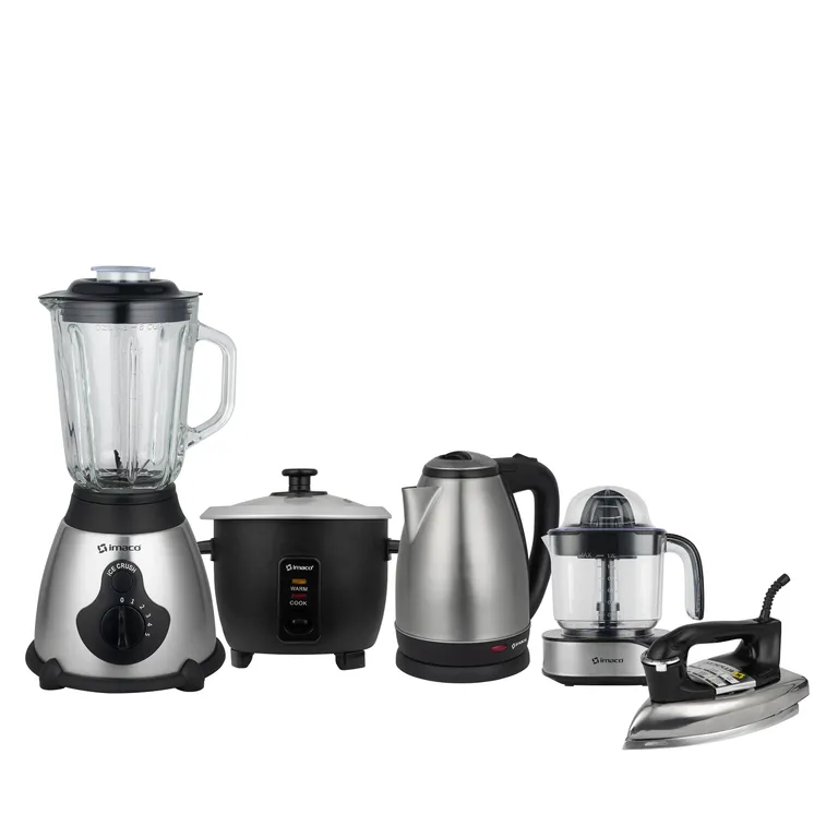 Pentacombo Licuadora 1.5L + Olla arrocera 0.6 + Hervidor 1.8lts + Plancha seca pesada + Exprimidor de citricos