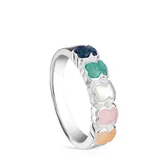 TOUS - Anillo de plata con gemas multicolor motivo oso Mini Color