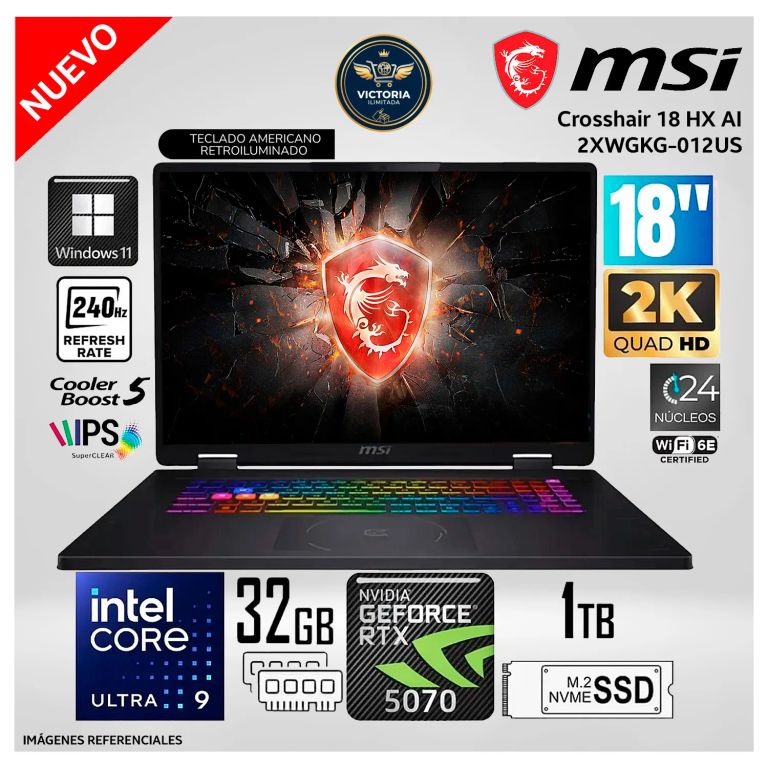 Laptop Crosshair 18 HX AI Intel Core Ultra 9 275HX 32GB RAM 1TB SSD RTX 5070-8GB 18" QHD 240Hz (2XWGKG-012US)