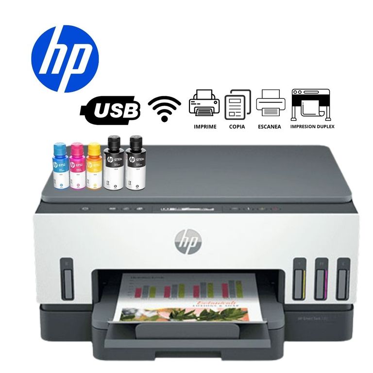 Impresora Multifuncional Smart Tank 720 sistema continuo, Wi-Fi, ADF, Dúplex Automático - 6UU46A#AKY