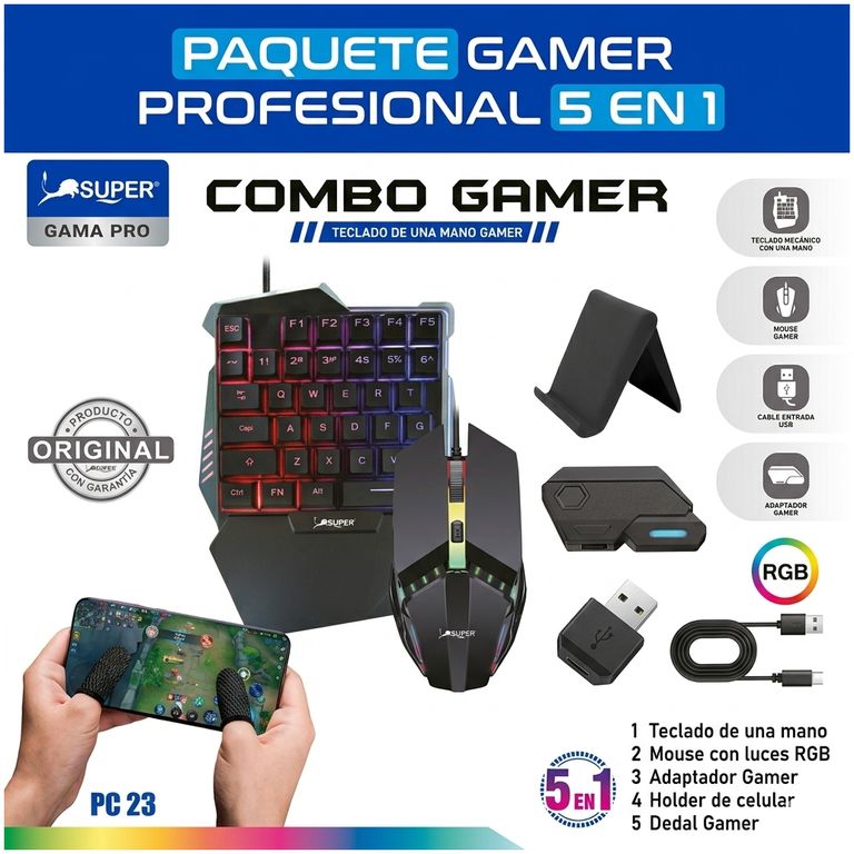 Combo Teclado De Mano + Accesorios Gamer 5 En 1