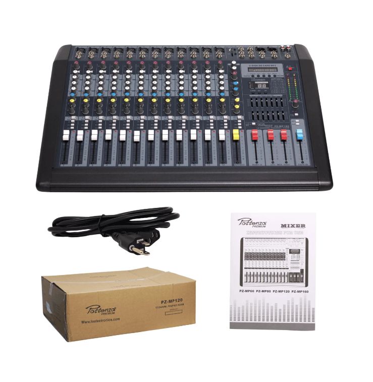 Consola de 12 Canales 2x350W USB 2xVentilador BT PZ-MP120 POTTENZA PREMIUM